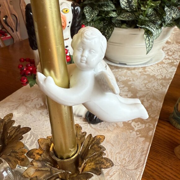 Vintage porcelain Bisque angel Taper Candle Huggers, Set of Four 4 - Picture 4 of 16